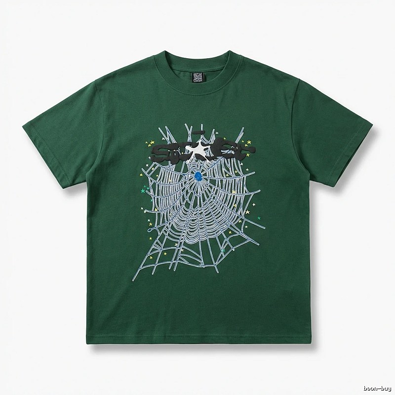Sp5der Spider Web Print Dark Green T-shirt
