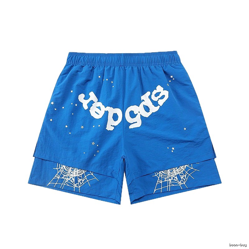 Sp5der star - printed blue shorts