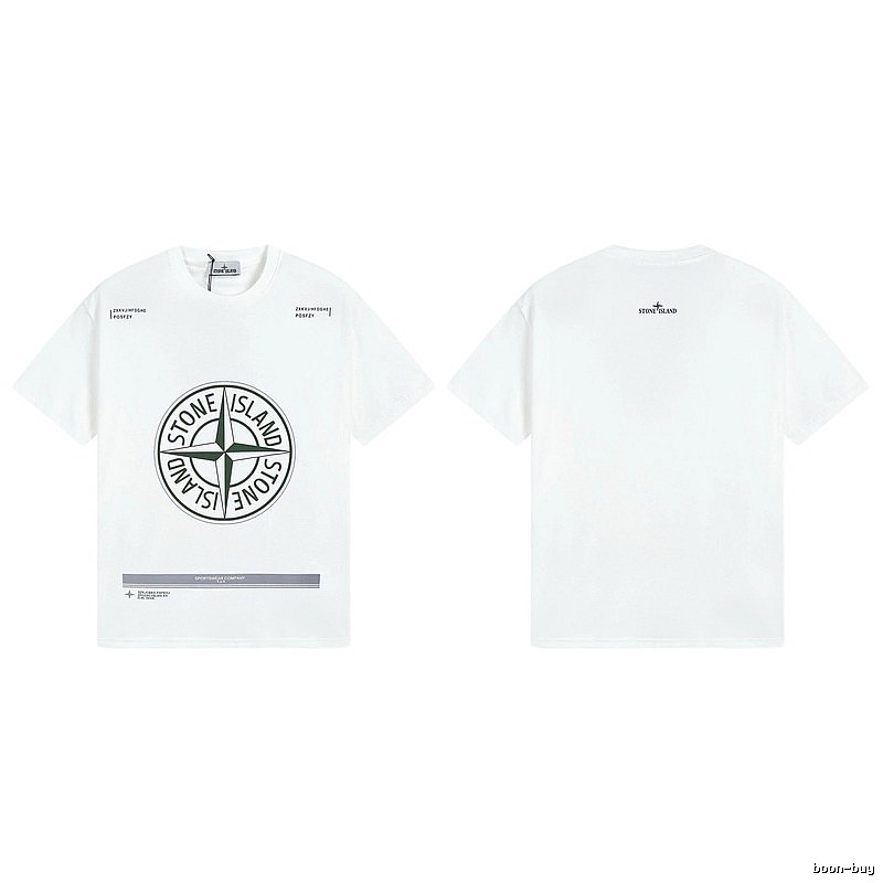 Stone Island Compass Print Casual Style White Short-sleeve T-shirt
