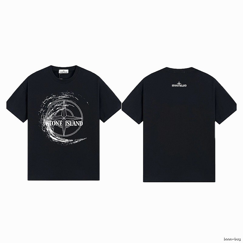 Stone Island Compass Print Street Style Black T-Shirt