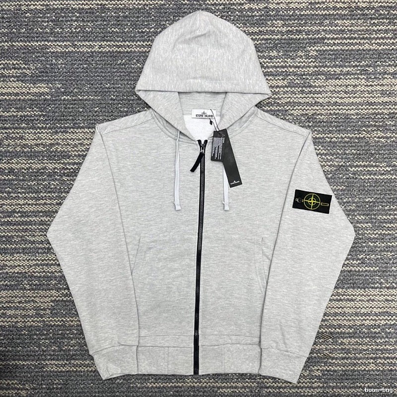 Stone Island Heather Gray Zip Hoodie Resort Wear