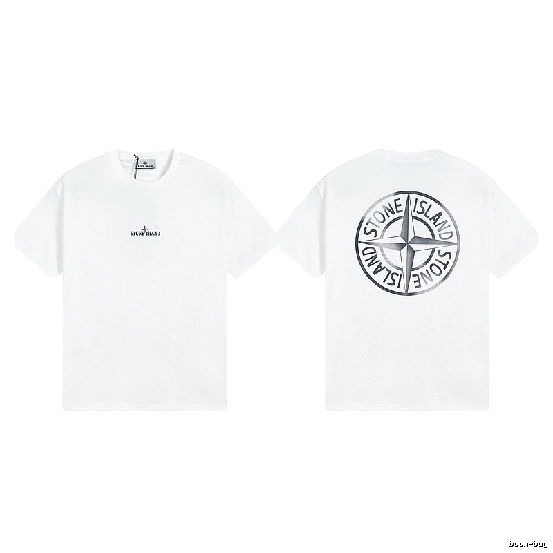 Stone Island Large Compass Print Street Style White T-Shirt