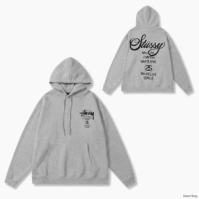 Stussy City Series Minimalist Style Light Gray Hoodie