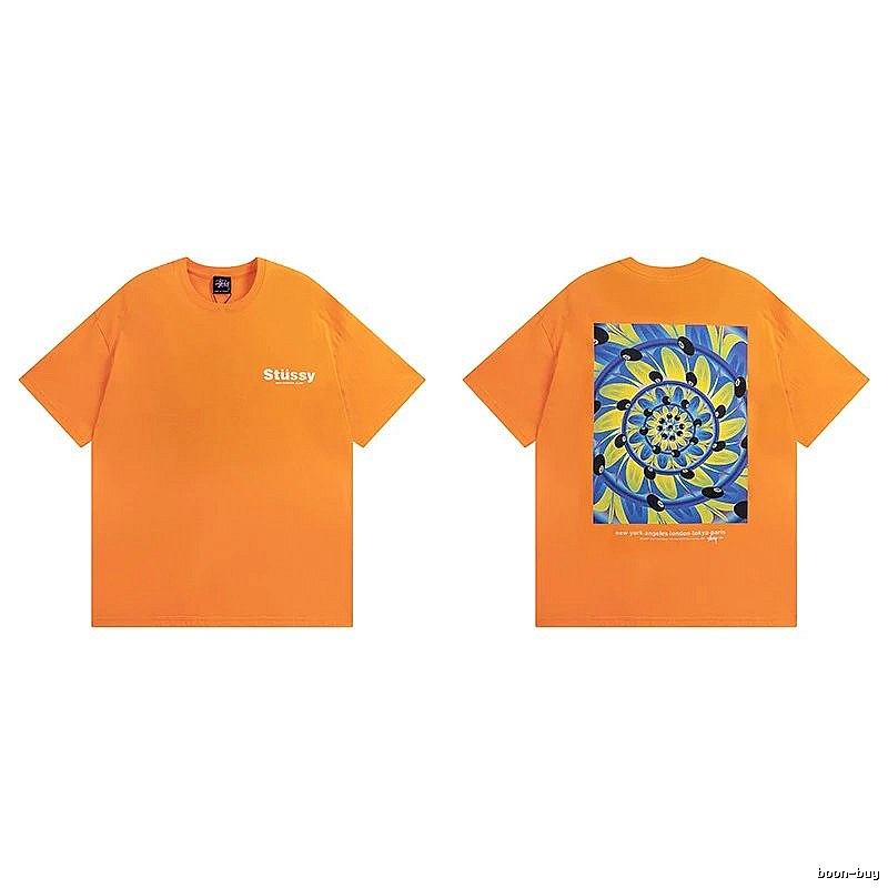 Stussy Orange Spider Graphic T-Shirt Coffee Run Logo