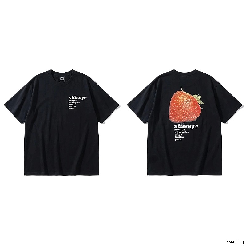 Stussy Strawberry Print Black T-shirt