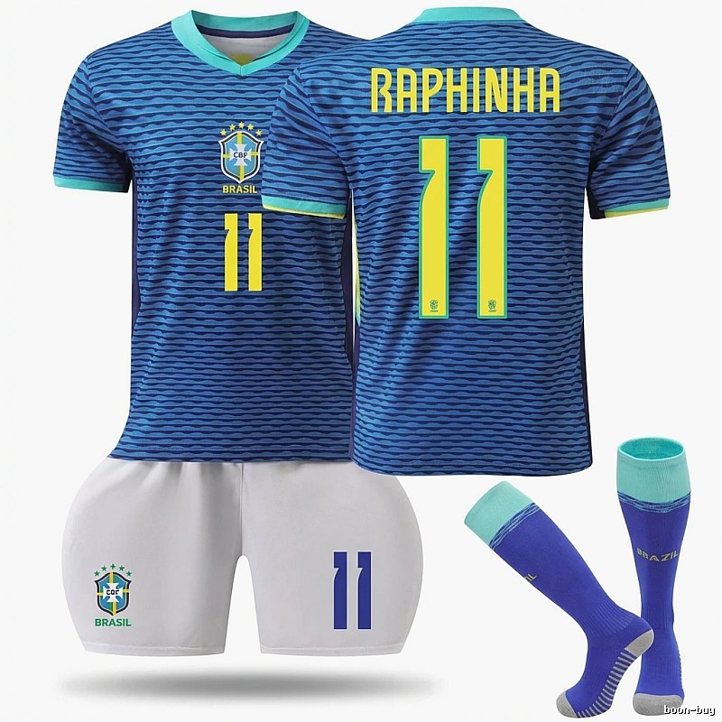 The No. 11 blue - striped jersey of the Brazilian team.