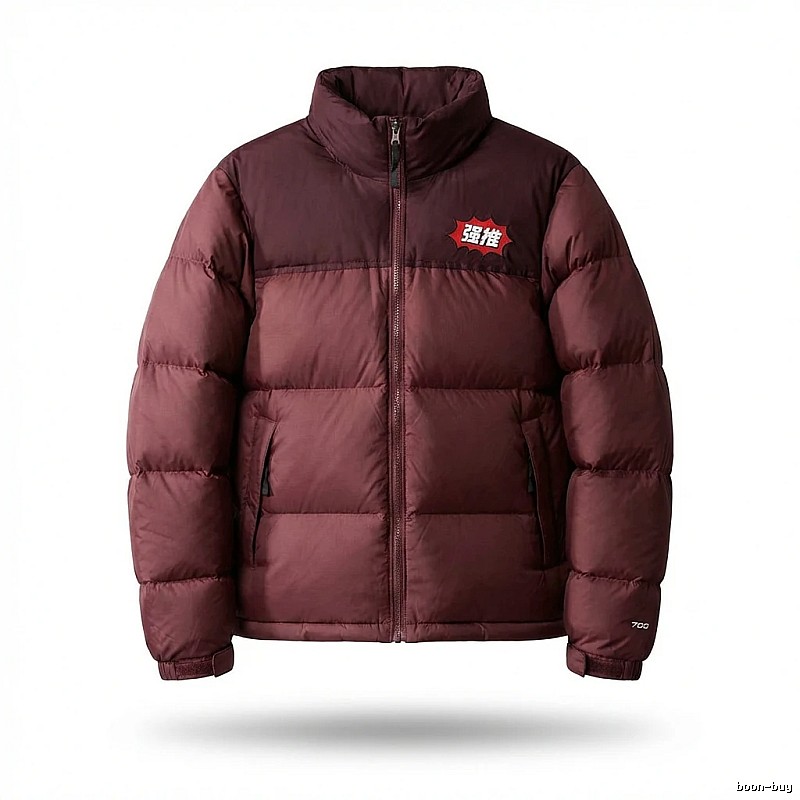 The North Face burgundy - patchwork down jacket.