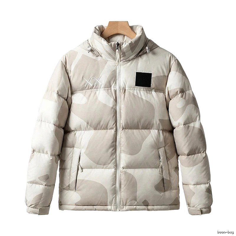 The North Face camouflage-style white down jacket