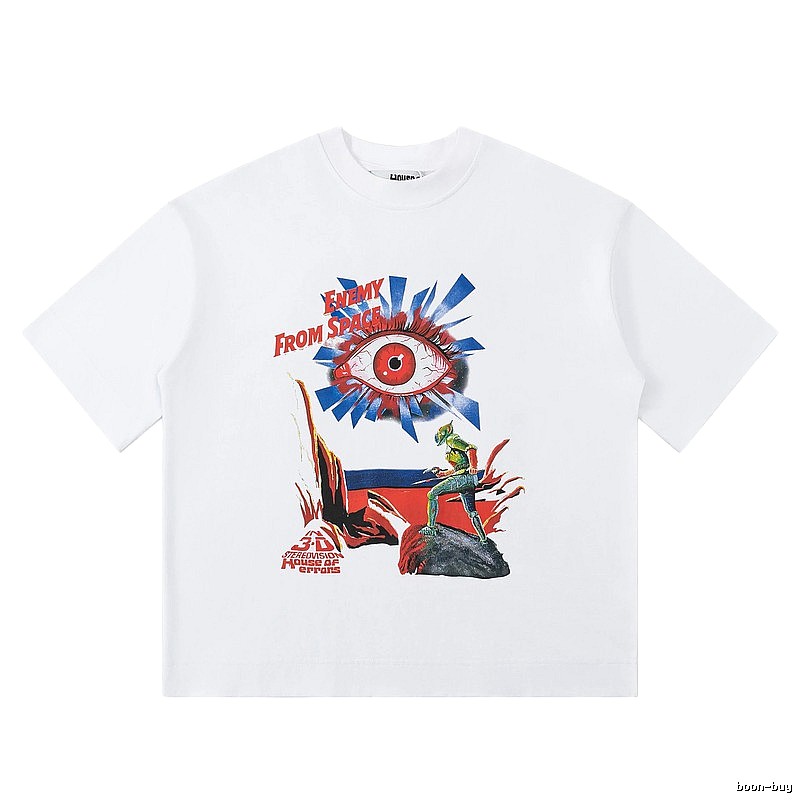 White T-shirt with House of Errors print in sci-fi style