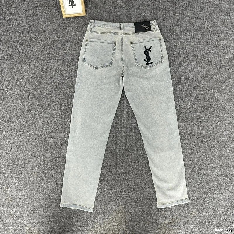 YSL Street Denim Detail Logo Jeans Daily Styling