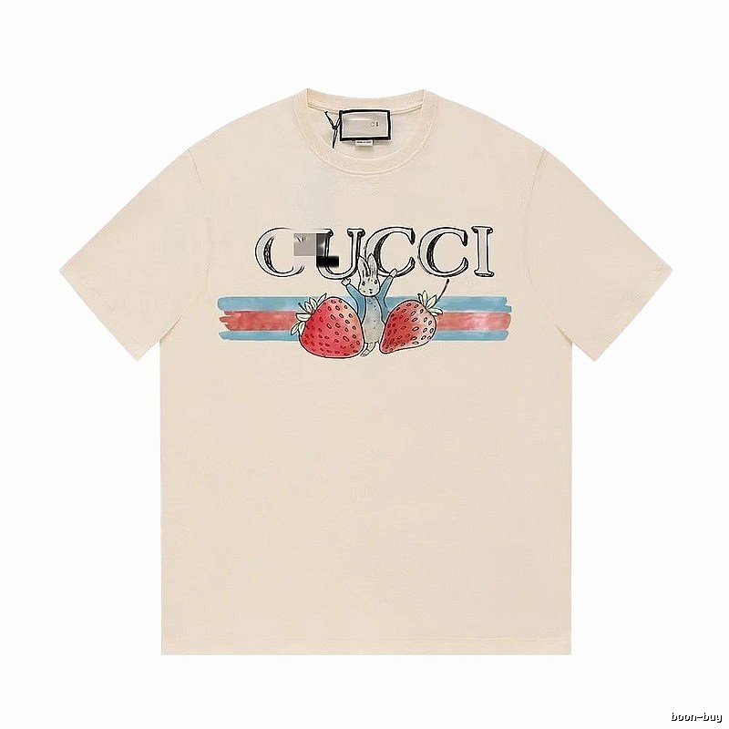 Gucci Strawberry Rabbit Print Vintage Off-white Short Sleeve T-Shirt
